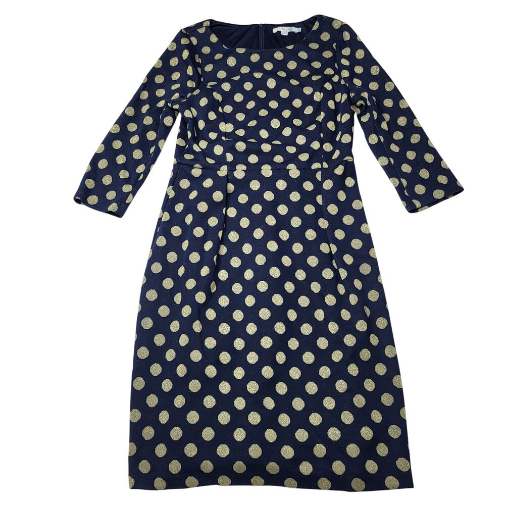 Boden Navy Dress with Gold Polka Dots Mini